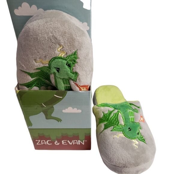 Zac & Evan Plush Dragon Printed Boys Kids Slide Slipper Beast Boss Size Medium - Picture 2 of 8